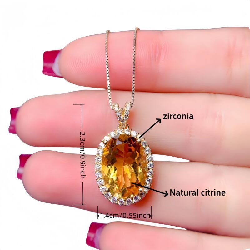 Natural Brazilian Citrine Pendant for Women, Inlaid with 925 Sterling Silver Plated 18K Gold