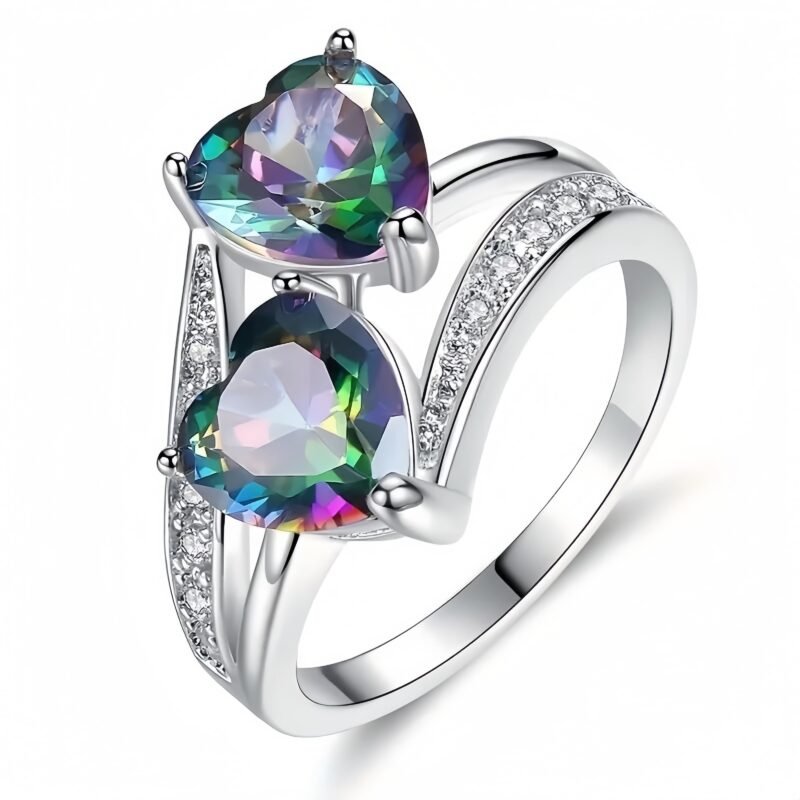Fashionable Women's New Style Crystal Heart Ring - Colorful Cubic Zirconia Heart-Shaped Ring for Elegant Accessory