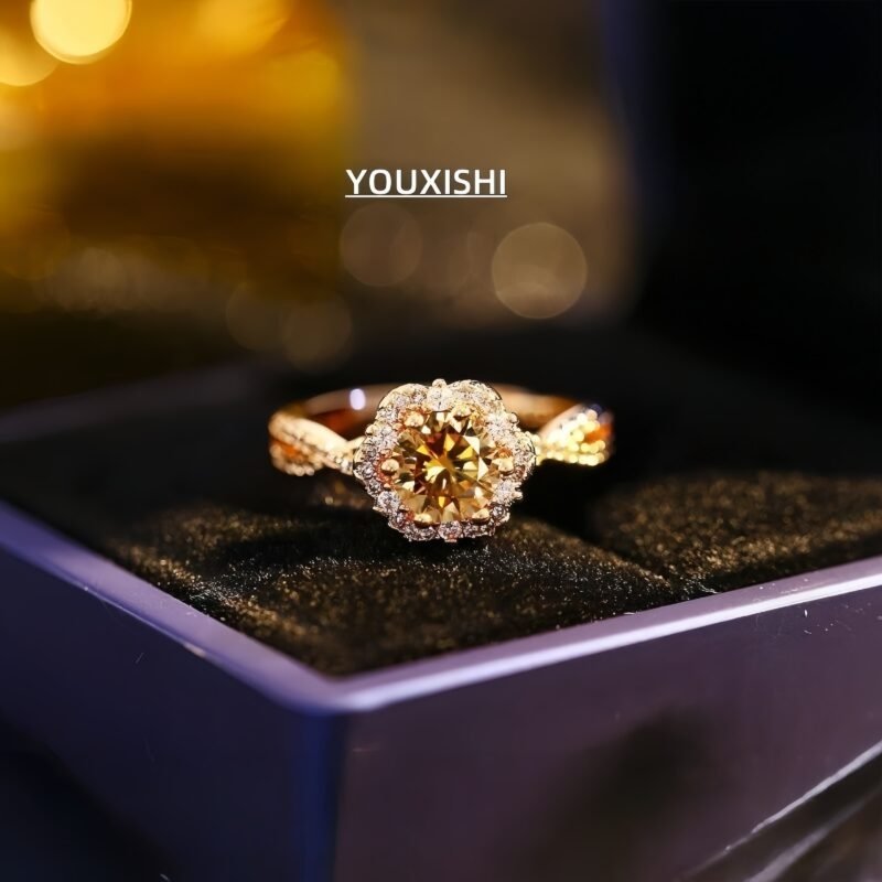 925 Sterling Silver Open Ring with 1 Carat Moissanite (OD.SI Clarity) - Elegant Ancient-Style Inspired Wedding Band, Perfect Gift for Girlfriend