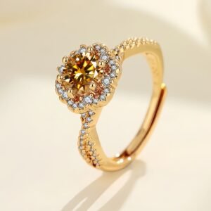 925 Sterling Silver Open Ring with 1 Carat Moissanite (OD.SI Clarity) - Elegant Ancient-Style Inspired Wedding Band, Perfect Gift for Girlfriend