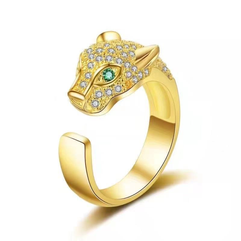 Fashion Gold/Silver- Tone Panther Head Ring | Copper Jewelry with Rhinestone Inlay