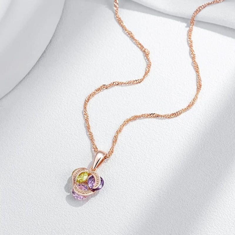 Light Luxury Stylish Colorful Zircon 585 Rose Gold Pendant Necklace