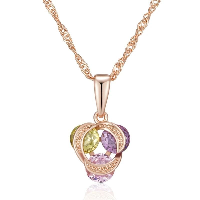 Light Luxury Stylish Colorful Zircon 585 Rose Gold Pendant Necklace