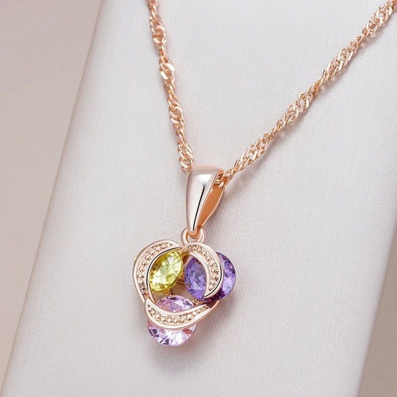 Light Luxury Stylish Colorful Zircon 585 Rose Gold Pendant Necklace