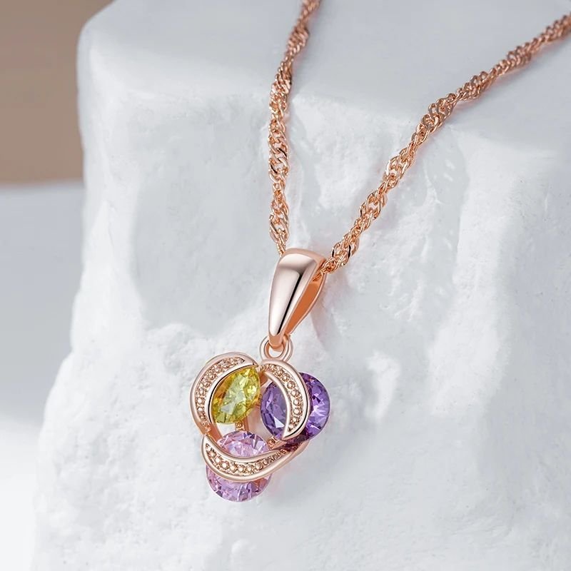 Light Luxury Stylish Colorful Zircon 585 Rose Gold Pendant Necklace