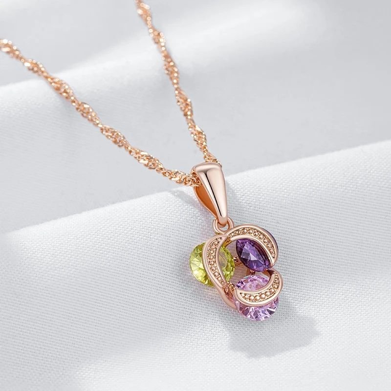 Light Luxury Stylish Colorful Zircon 585 Rose Gold Pendant Necklace