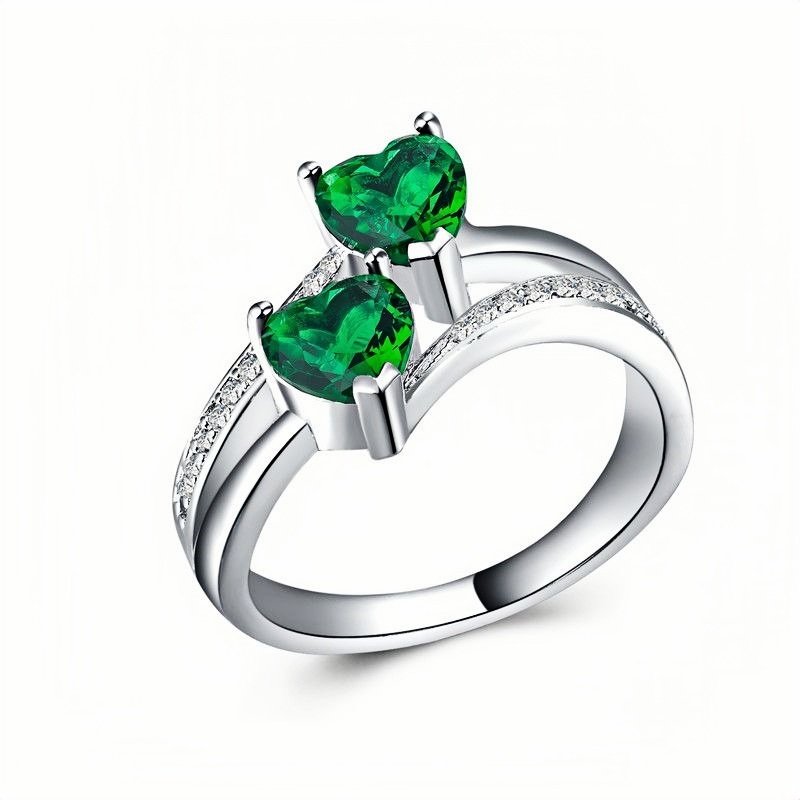 Women's Dual Heart Ring - Copper Alloy Colorful Cubic Zirconia Heart Ring