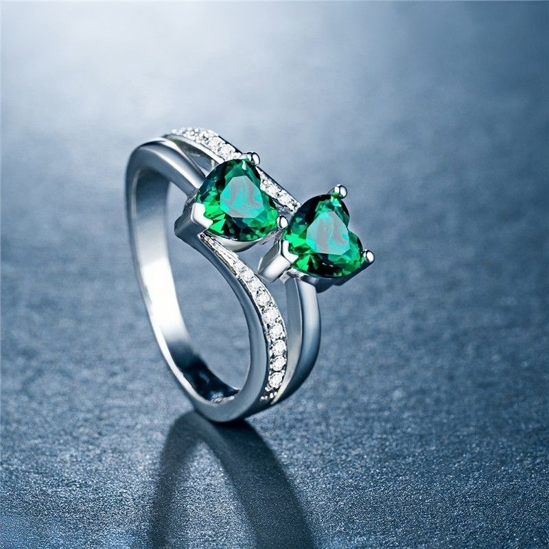 Women's Dual Heart Ring - Copper Alloy Colorful Cubic Zirconia Heart Ring