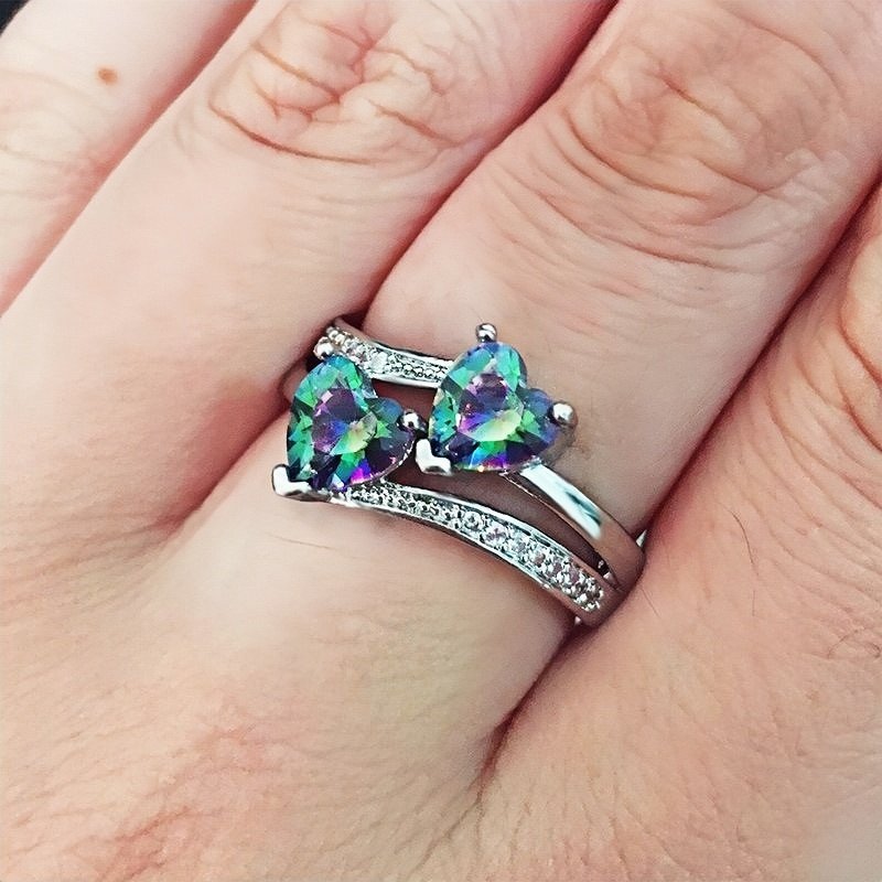 Women's Dual Heart Ring - Copper Alloy Colorful Cubic Zirconia Heart Ring
