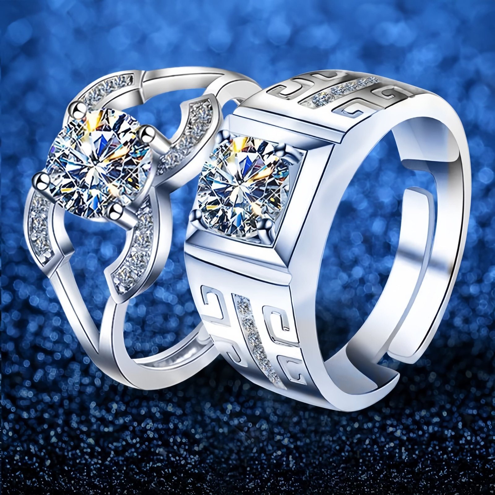 Luxury Design Sparkling Zircon Couple Rings - Ins Style Men & Women Pair