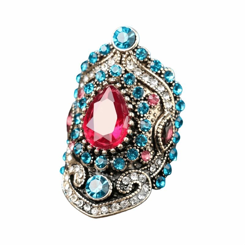 Premium Light Luxury Gold-Plated Vintage Euro-American Colorful Zircon Index Finger Ring for Women