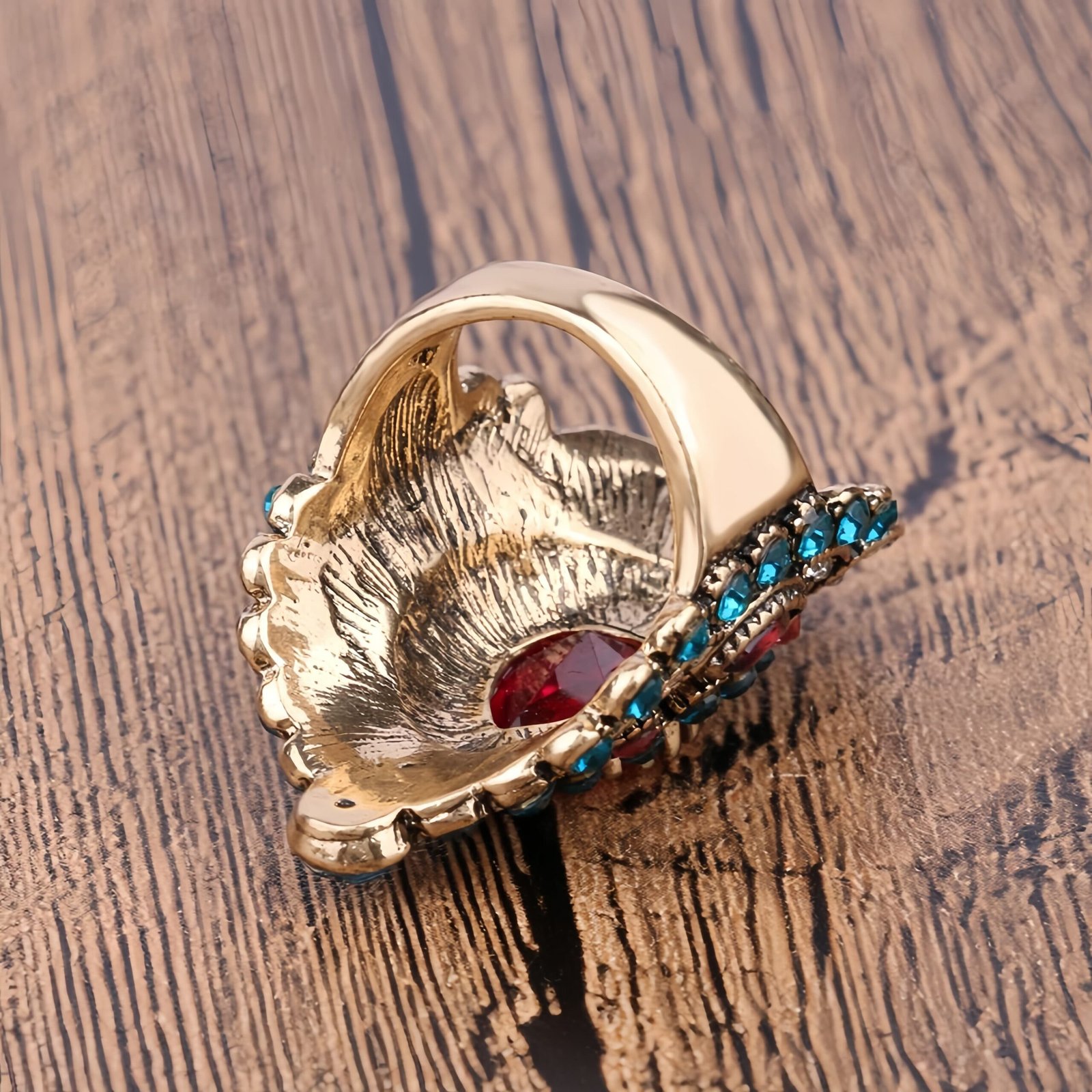 Premium Light Luxury Gold-Plated Vintage Euro-American Colorful Zircon Index Finger Ring for Women