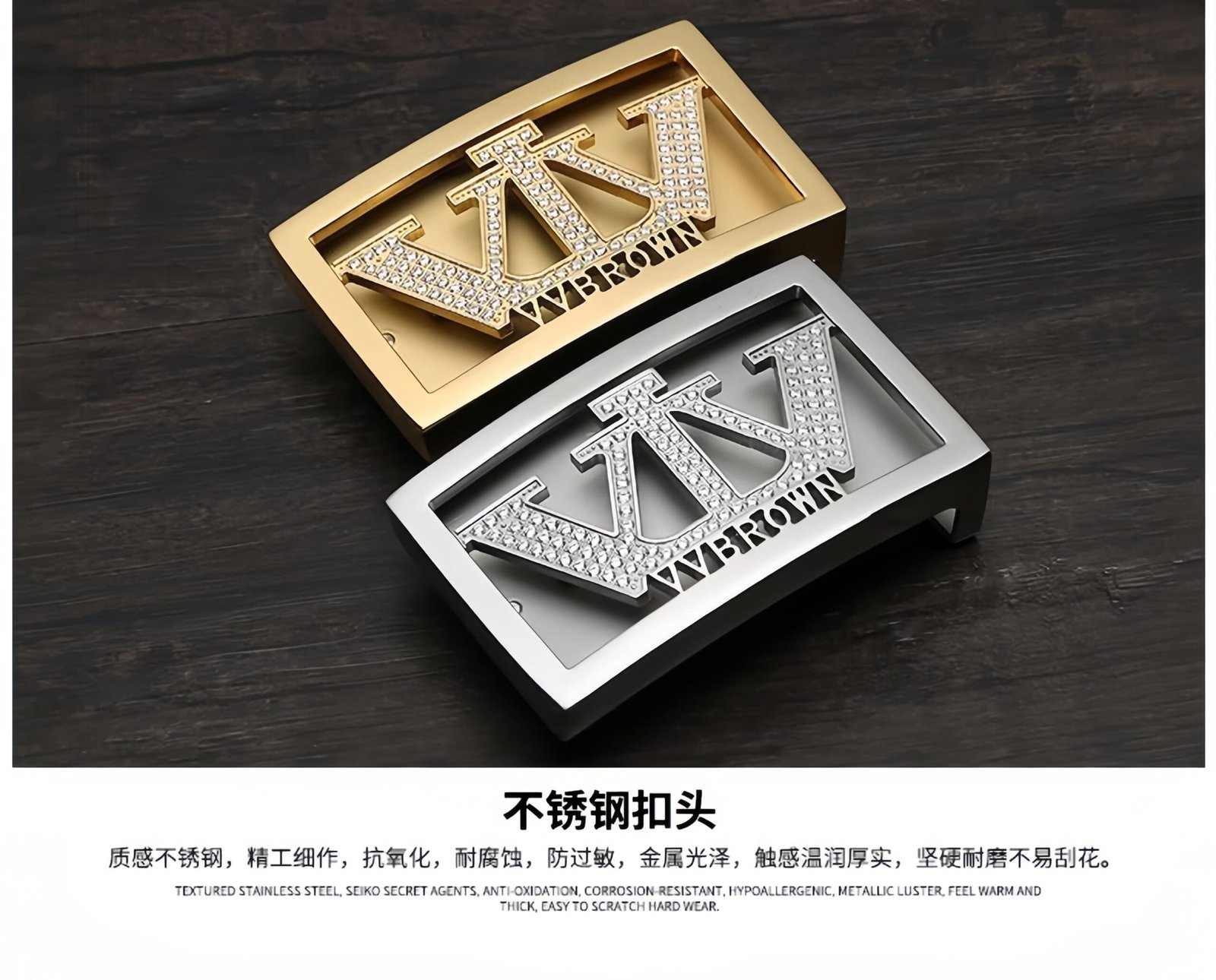 V.V.Brown Men's Belt - Siamese Crocodile Leather & Nappa Top-Layer Cowhide, Stainless Steel Smooth Buckle (Silver & Gold )