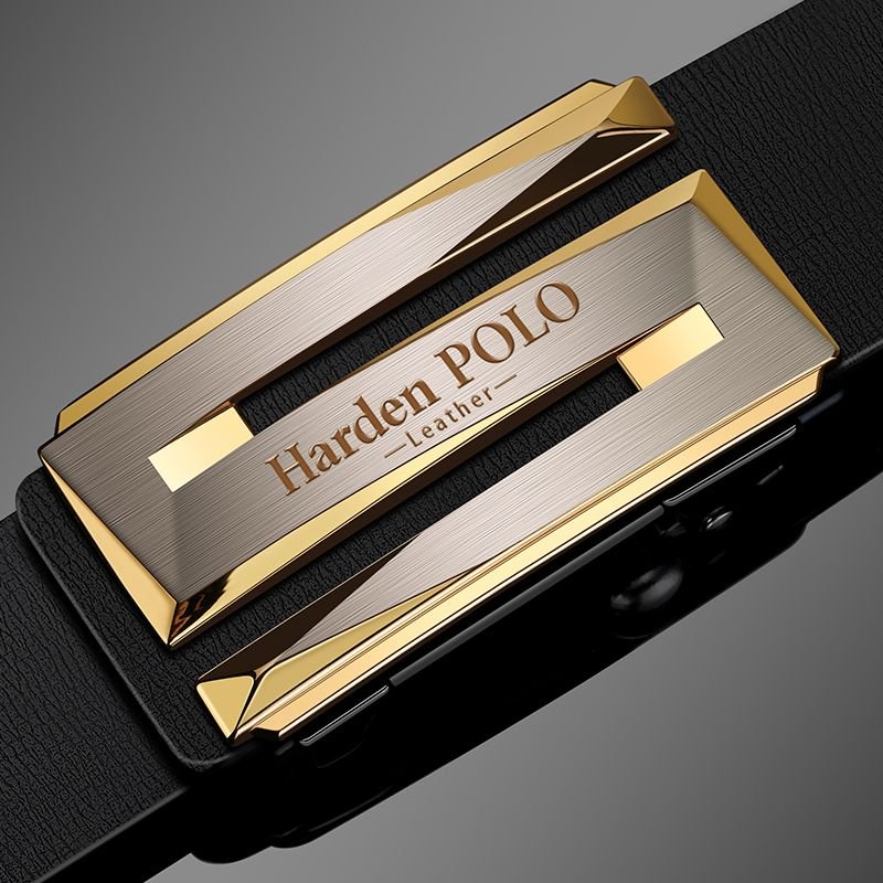 1763261375000-1800122816 Harden POLO Genuine Leather Men's Belt – Automatic Toothless Buckle, Stylish 3D Cutout Design, Versatile for All Occasions