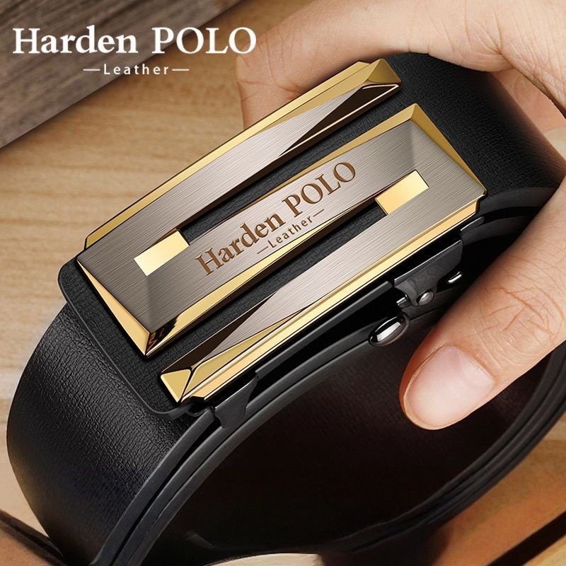 Harden POLO Genuine Leather Men's Belt – Automatic Toothless Buckle, Stylish 3D Cutout Design, Versatile for All Occasions