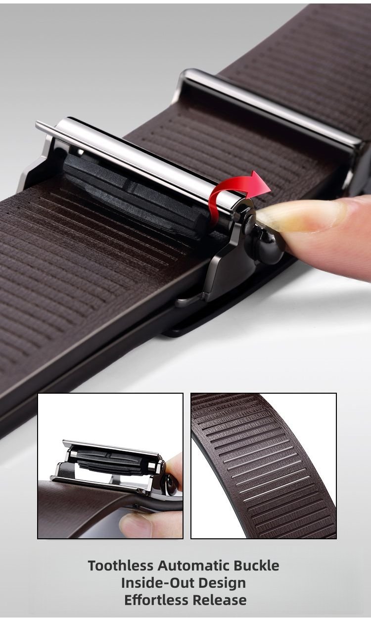 Harden POLO Genuine Leather Men's Belt – Automatic Toothless Buckle, Stylish 3D Cutout Design, Versatile for All Occasions