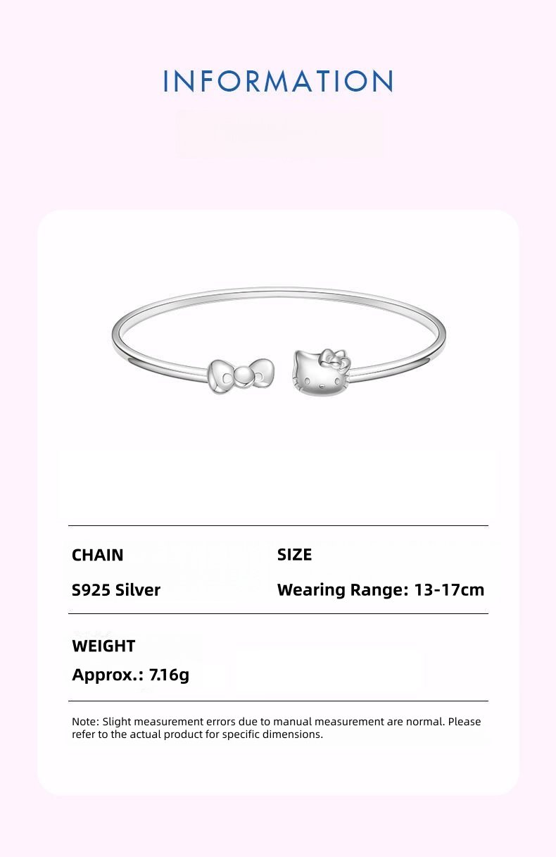 Adorable Hello Kitty S925 Silver Bangle – Adjustable Bracelet for Women
