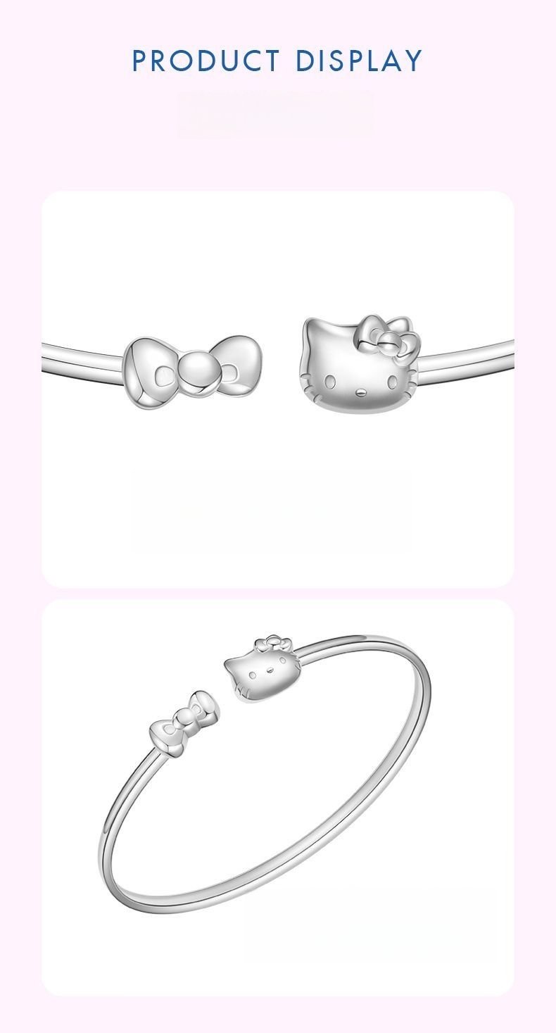 Adorable Hello Kitty S925 Silver Bangle – Adjustable Bracelet for Women