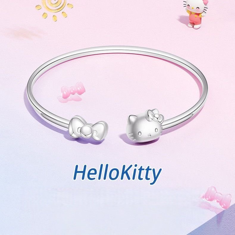 Adorable Hello Kitty S925 Silver Bangle – Adjustable Bracelet for Women