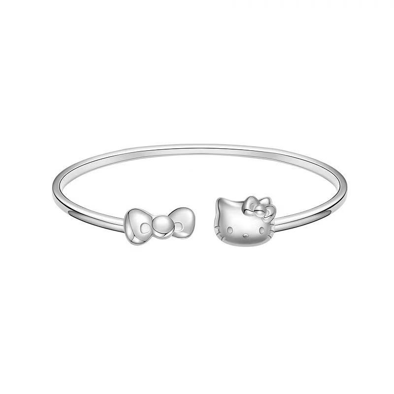 Adorable Hello Kitty S925 Silver Bangle – Adjustable Bracelet for Women