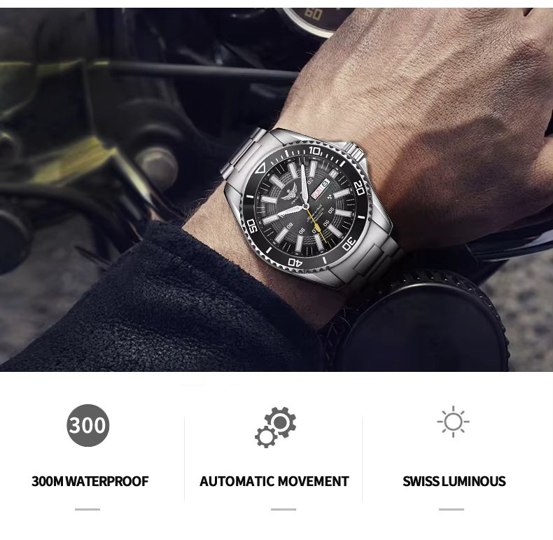 Yelang V1032 44mm Waterproof 300m Diver Watch Swiss Luminous Fully Automatic Mechanical Men Watch Sapphire Stainless