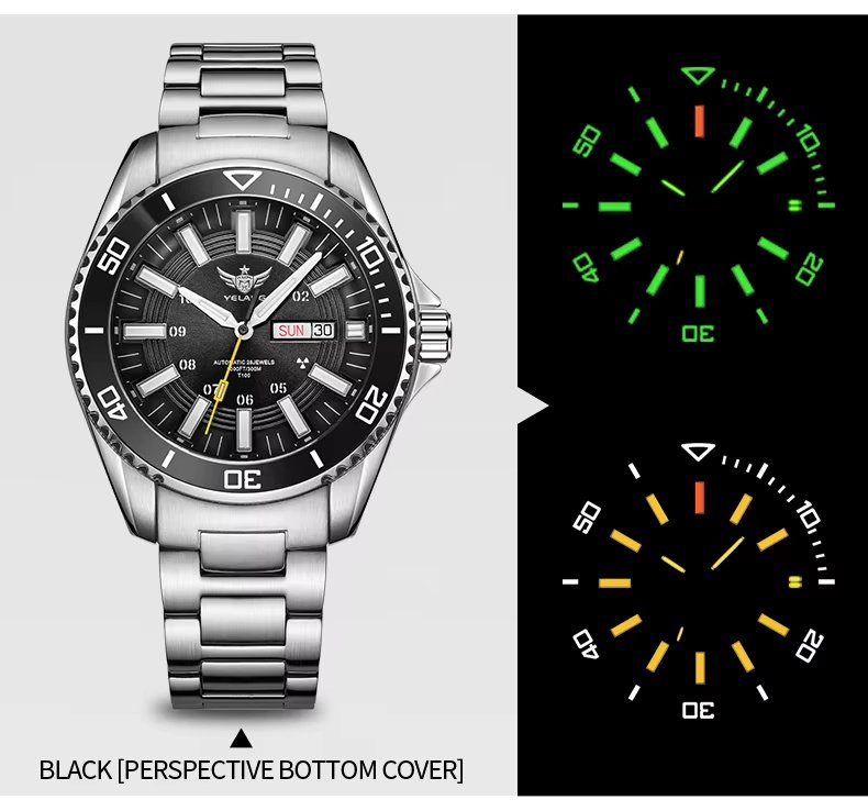 Yelang V1032 44mm Waterproof 300m Diver Watch Swiss Luminous Fully Automatic Mechanical Men Watch Sapphire Stainless