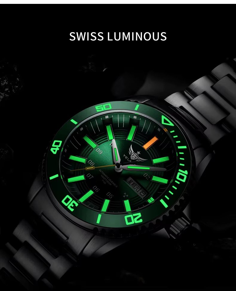 Yelang V1032 44mm Waterproof 300m Diver Watch Swiss Luminous Fully Automatic Mechanical Men Watch Sapphire Stainless