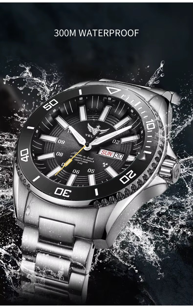 Yelang V1032 44mm Waterproof 300m Diver Watch Swiss Luminous Fully Automatic Mechanical Men Watch Sapphire Stainless