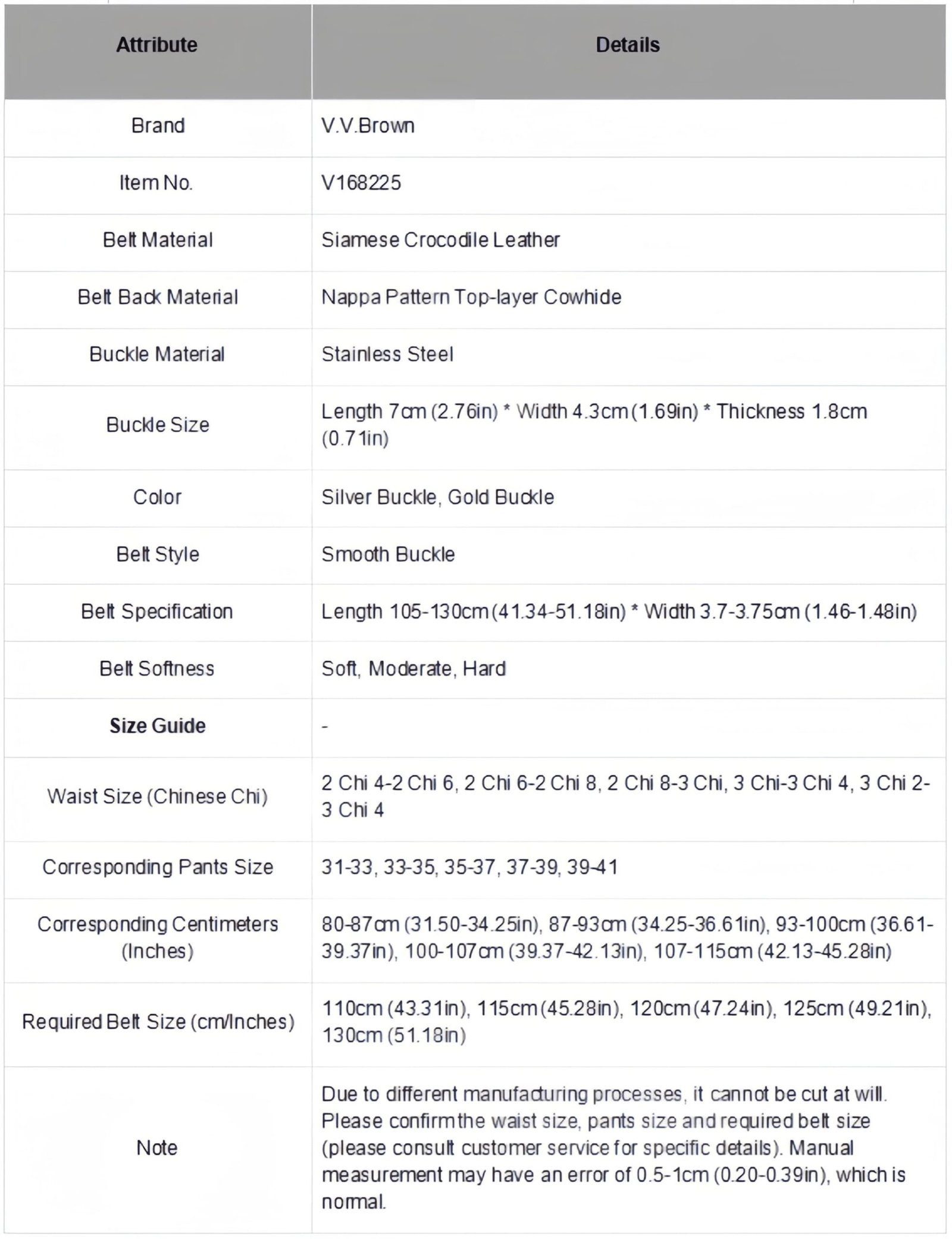 V.V.Brown Men's Belt - Siamese Crocodile Leather & Nappa Top-Layer Cowhide, Stainless Steel Smooth Buckle (Silver & Gold )