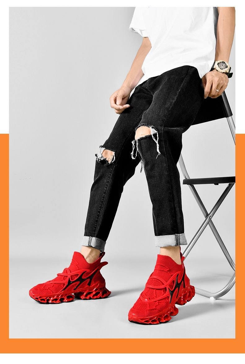 Trendy Casual Sneakers - Flyknit Upper Sock-Like Design Hollow TPU Sole Comfortable Fashion Athletic Shoes