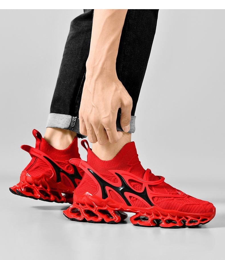 Trendy Casual Sneakers - Flyknit Upper Sock-Like Design Hollow TPU Sole Comfortable Fashion Athletic Shoes