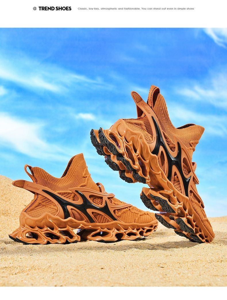 Trendy Casual Sneakers - Flyknit Upper Sock-Like Design Hollow TPU Sole Comfortable Fashion Athletic Shoes