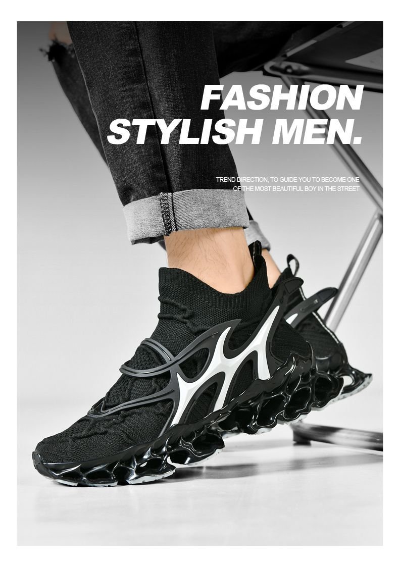 Trendy Casual Sneakers - Flyknit Upper Sock-Like Design Hollow TPU Sole Comfortable Fashion Athletic Shoes