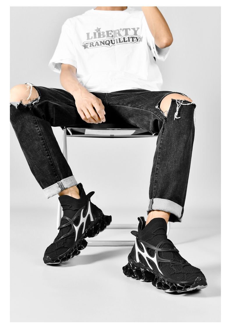 Trendy Casual Sneakers - Flyknit Upper Sock-Like Design Hollow TPU Sole Comfortable Fashion Athletic Shoes