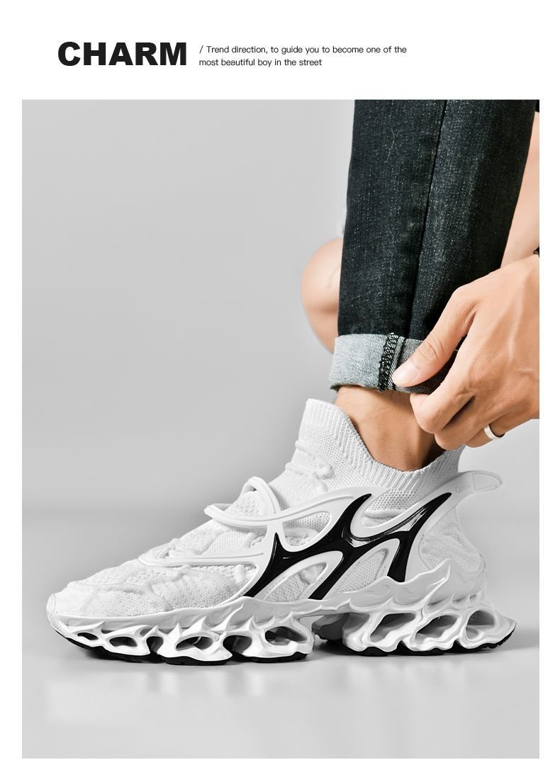 Trendy Casual Sneakers - Flyknit Upper Sock-Like Design Hollow TPU Sole Comfortable Fashion Athletic Shoes