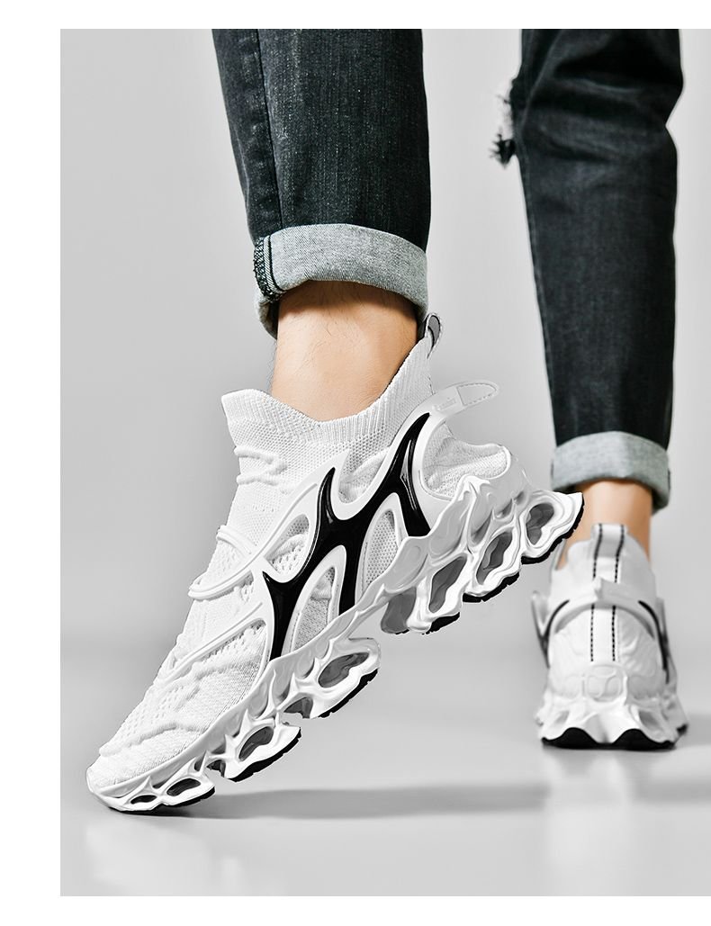 Trendy Casual Sneakers - Flyknit Upper Sock-Like Design Hollow TPU Sole Comfortable Fashion Athletic Shoes
