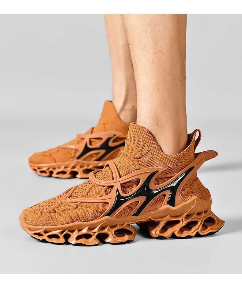 Trendy Casual Sneakers - Flyknit Upper Sock-Like Design Hollow TPU Sole Comfortable Fashion Athletic Shoes