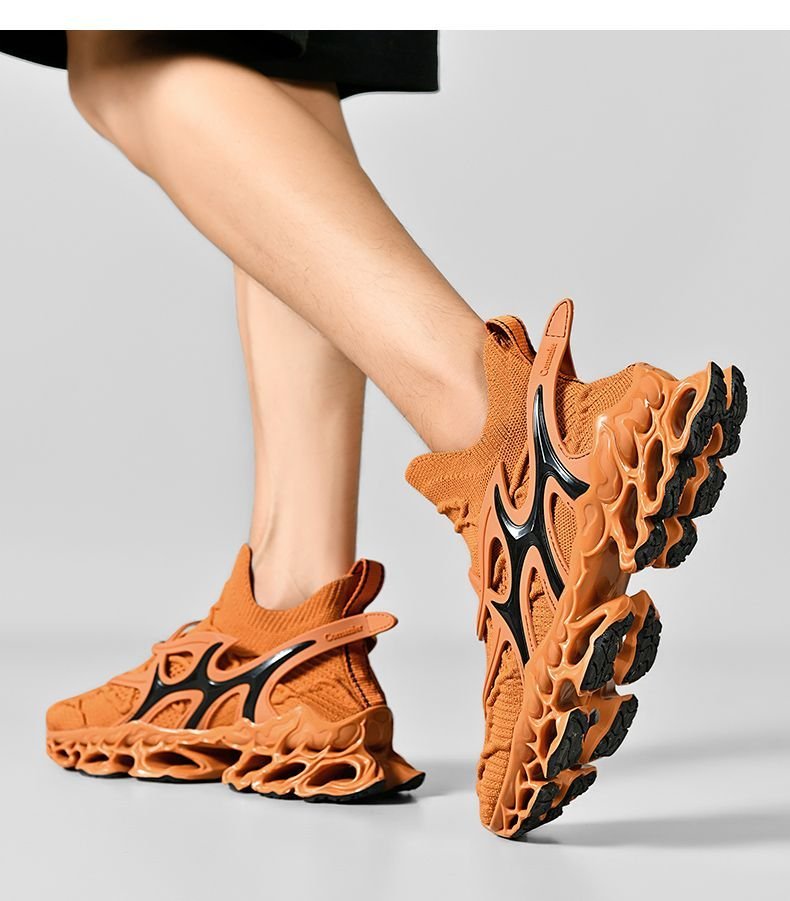 Trendy Casual Sneakers - Flyknit Upper Sock-Like Design Hollow TPU Sole Comfortable Fashion Athletic Shoes