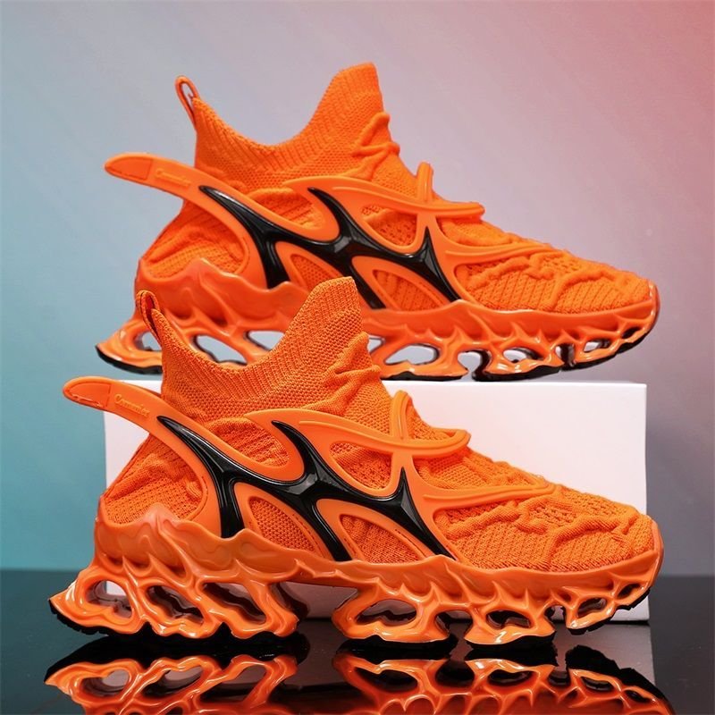 Trendy Casual Sneakers - Flyknit Upper Sock-Like Design Hollow TPU Sole Comfortable Fashion Athletic Shoes