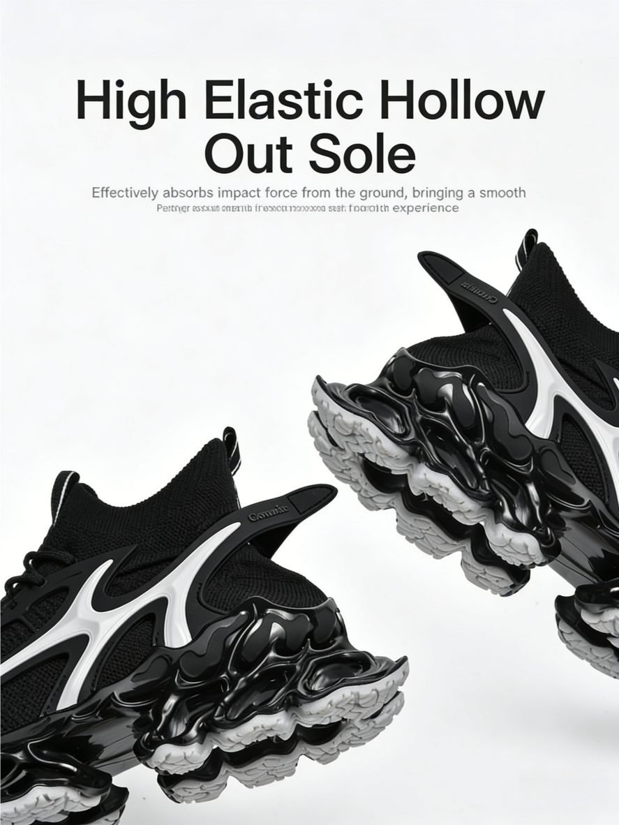 Trendy Casual Sneakers - Flyknit Upper Sock-Like Design Hollow TPU Sole Comfortable Fashion Athletic Shoes