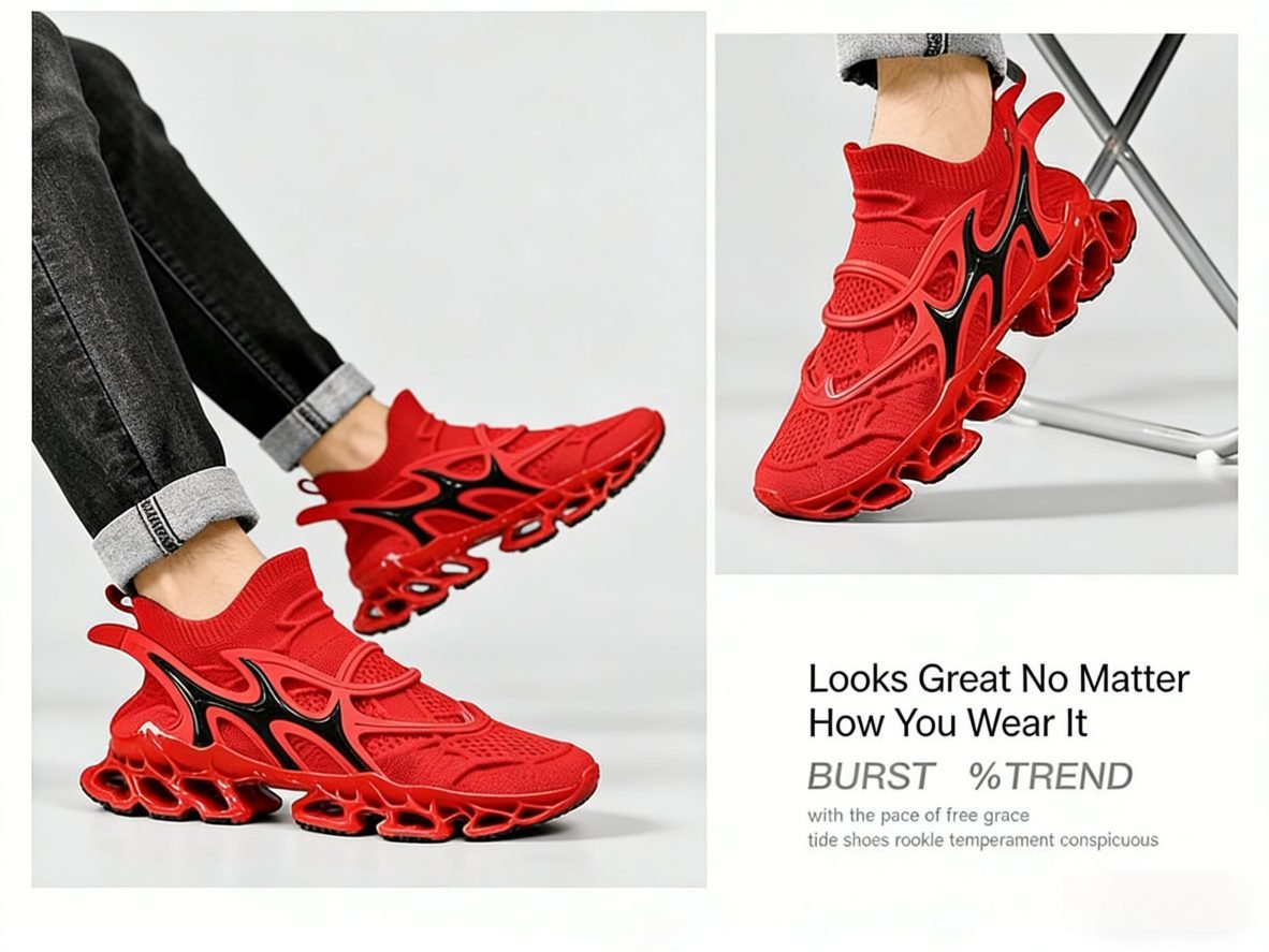 Trendy Casual Sneakers - Flyknit Upper Sock-Like Design Hollow TPU Sole Comfortable Fashion Athletic Shoes